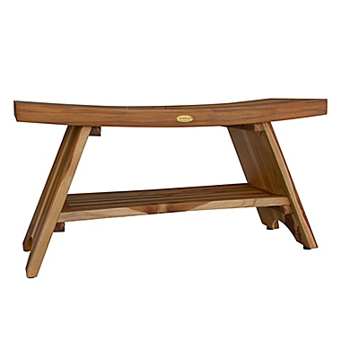EcoDecors&trade; Serenity 35-Inch Teak Shower Bench with Shelf in Natural. View a larger version of this product image.