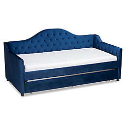 Baxton Studio® Kristel Twin Velvet Upholstered Daybed with Trundle in Blue