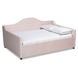 Baxton Studio® Kristel Velvet Upholstered Queen Daybed in Light Pink