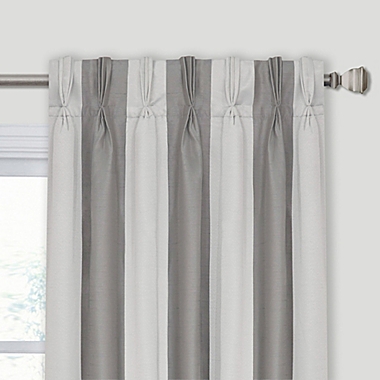 Lina Stripe 95-Inch Pinch Pleat Room Darkening Window Curtain Panel in Pewter (Single). View a larger version of this product image.