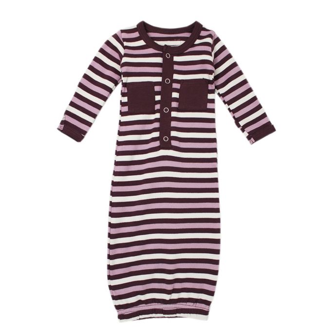 L'ovedbaby® Striped Organic Cotton Gown in Eggplant | Bed Bath & Beyond