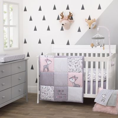 pink and grey crib set