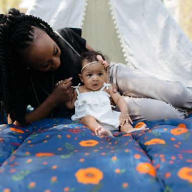 Little Unicorn&reg; Midnight Poppy Outdoor Blanket in Blue/Red. View a larger version of this product image.