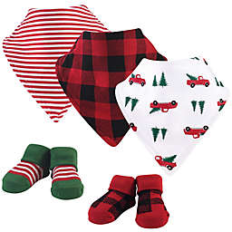 Hudson Baby® Size 0-9M 5-Piece Christmas Tree Bib and Sock Set in Red