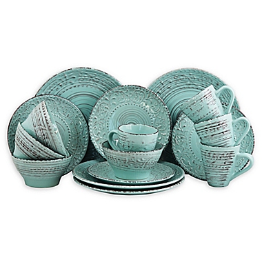 Elama Ocean Aromas 16-Piece Dinnerware Set in Turquoise. View a larger version of this product image.