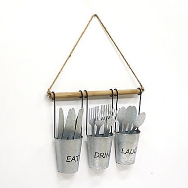 Bee & Willow&trade; "Laugh Drink Eat" 16.9-Inch x 11.8-Inch Hanging Cutlery Wall Art. View a larger version of this product image.