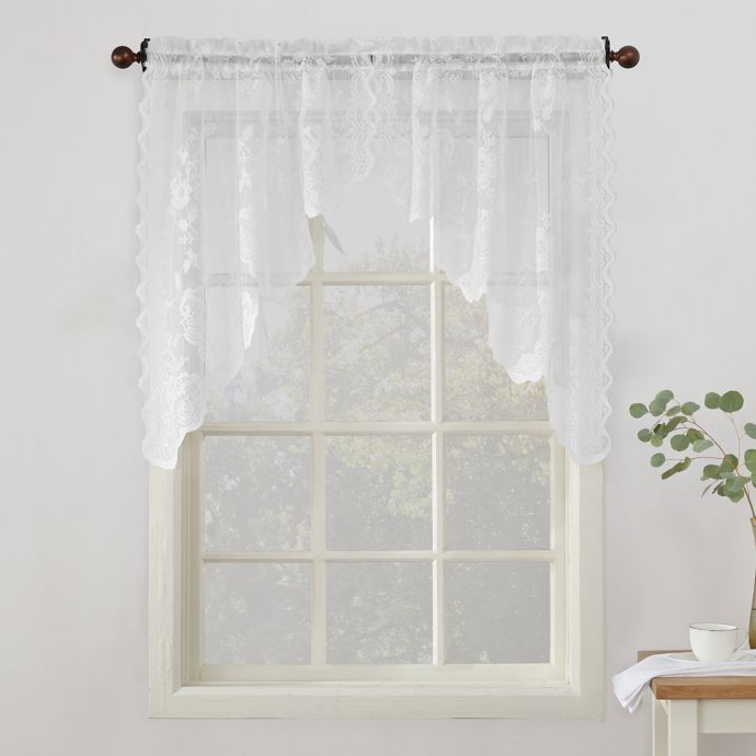 No 918 Alison Lace Scalloped Sheer Swag Valance Pair Bed Bath