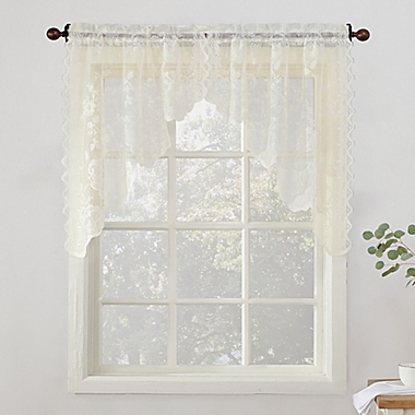 No.918&reg; Alison Lace Scalloped Sheer Swag Valance Pair in Ivory. View a larger version of this product image.