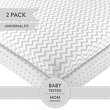 Ely&#39;s &amp; Co. Cotton Pack N&#39; Play Portable Crib Sheets in Light Grey (2 Pack). View a larger version of this product image.