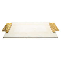 Classic Touch 16" White Marble Handled Serving Tray