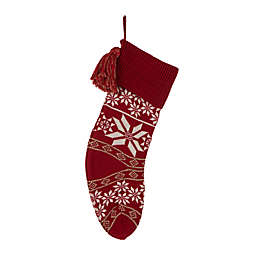 Glitzhome 24-Inch Knit Snowflake Christmas Stocking in Red/White