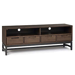 Simpli Home Banting Solid Hardwood Mid Century Low TV Stand in Walnut Brown