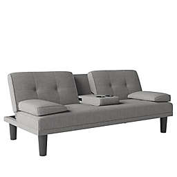 EveryRoom Maya Cupholder Leather Sofa Sleeper Futon in Grey