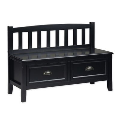 Simpli Home Burlington Solid Wood 42 in. Wide Transitional Entryway Storage Bench with Drawers in Black