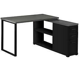 Monarch Specialties L Shaped Computer Desk with Drawers and Shelves in Black