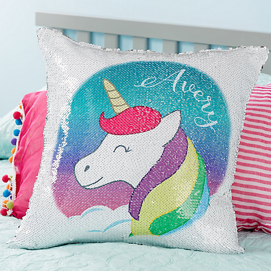 Alternate image 1 for Unicorn Sequin Personalized Throw Pillow