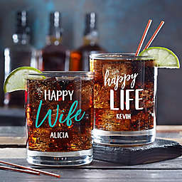 Happy Wife, Happy Life Personalized 14 oz. Whiskey Glass
