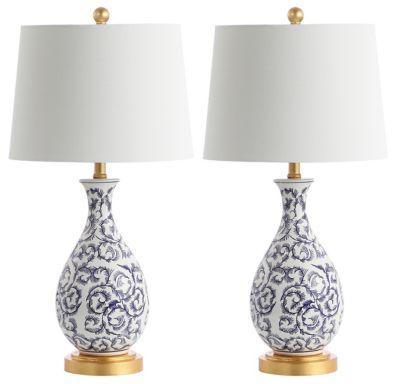 white and blue lamp shade