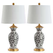 Safavieh Kaeden Table Lamp in Black/White with Fabric Lamp Shade (Set of 2)