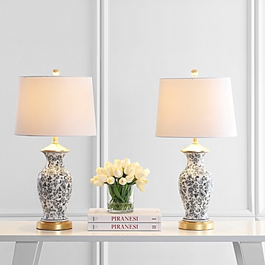 Safavieh Kaeden Table Lamp in Black/White with Fabric Lamp Shade (Set of 2). View a larger version of this product image.