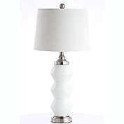 Safavieh Jayce Table Lamp in White/Nickel with Fabric Lamp Shade
