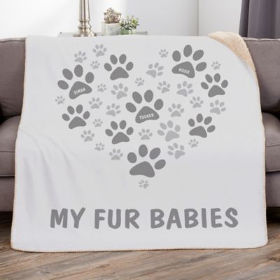 Paws On My Heart Personalized 60-Inch x 80-Inch Sherpa Blanket