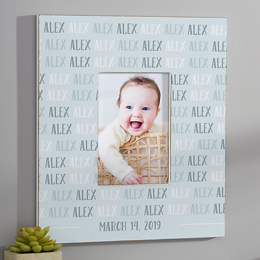 Alternate image 1 for Modern Baby Boy Personalized Repeating Name Vertical Wall Frame