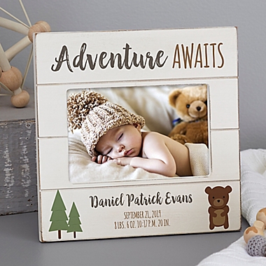 Woodland Adventure Bear Personalized Shiplap Frame. View a larger version of this product image.