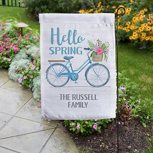 Alternate image 1 for Hello Spring Floral Bicycle Personalized Garden Flag