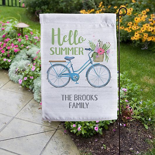 Alternate image 1 for Hello Summer Floral Bicycle Personalized Garden Flag