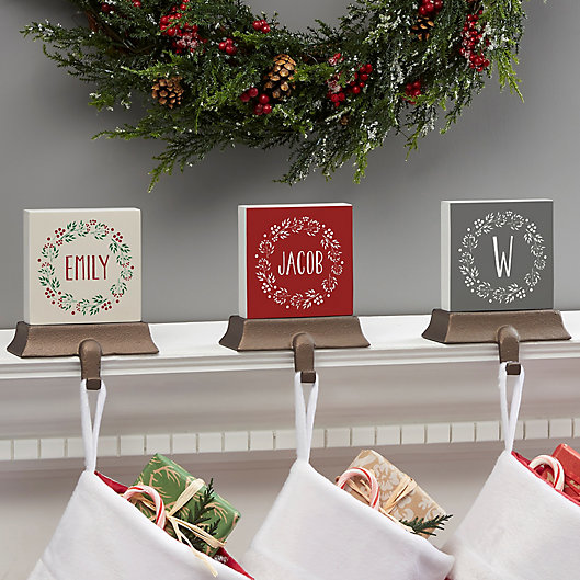 Alternate image 1 for Christmas Wreath Personalized Stocking Holder