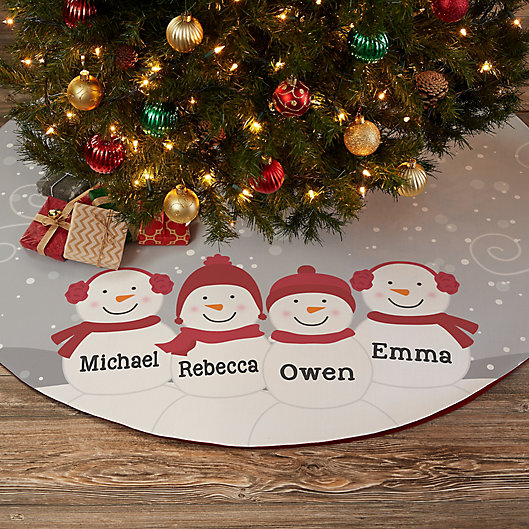 Alternate image 1 for Snowman Family Character Personalized Christmas Tree Skirt