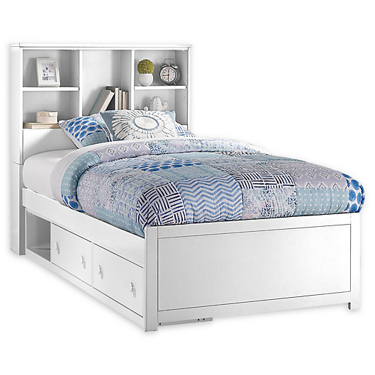 Hilale Caspian Twin Bookcase Bed, White Twin Bed With Bookcase Headboard And Storage
