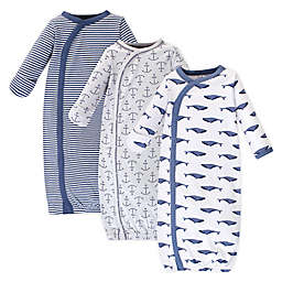 Touched by Nature Whale Preemie 3-Pack Organic Cotton Kimono Gown in Blue