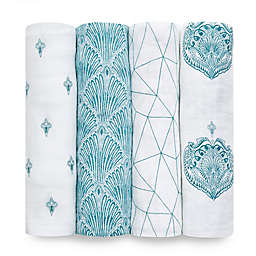 aden + anais® 4-Pack Paisley Muslin Swaddles in Teal