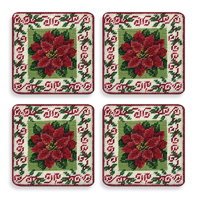 Petit Point 4Inch x 4Inch Pointsettia Coasters (Set of 4) Bed Bath & Beyond