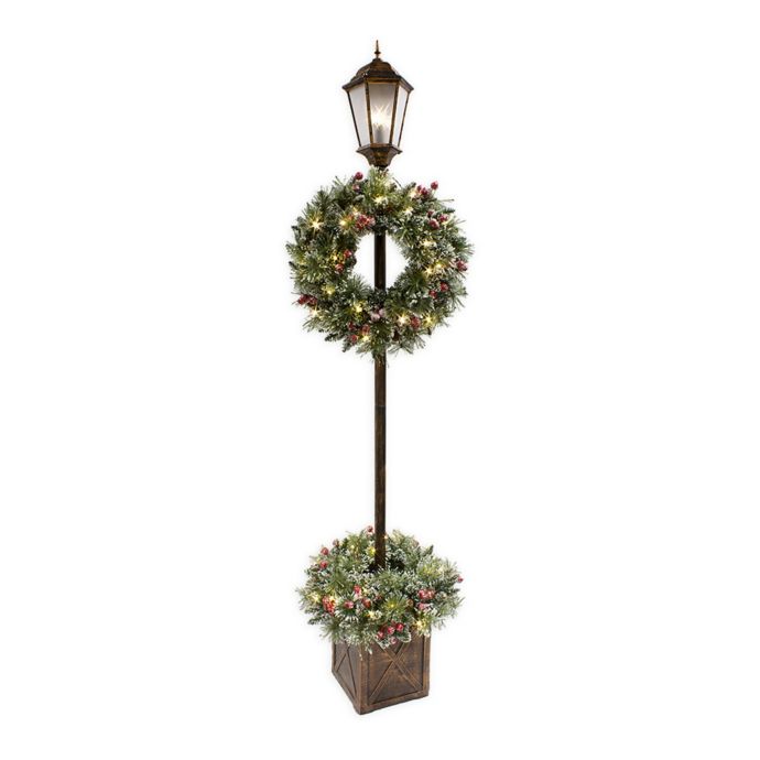 Puleo International 7 Lamp Post With Wreath And 50 Led White