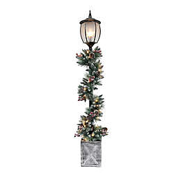 Puleo International™ 7" Lamp Post with Garland and 50 LED White Lights in Green