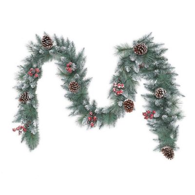 Puleo International 9-Foot Indoor/Outdoor Faux Sterling Pine Garland with Pinecones in Green