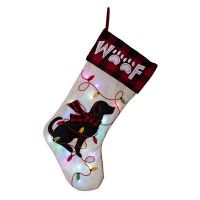 Glitzhome 21 in. L LED Embroidered Linen Christmas Stocking - Dog