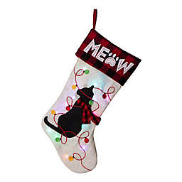 Glitzhome "Meow" Cat LED Embroidered Christmas Stocking in White/Black/Red