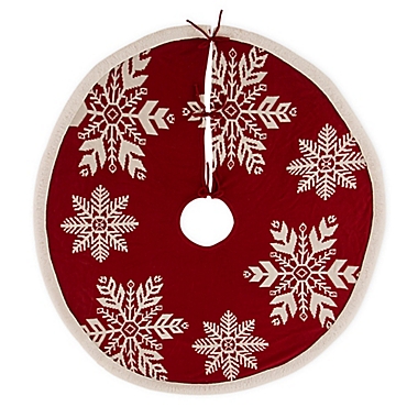 Glitzhome 48&quot; Knitted Snowflake Christmas Tree Skirt in Red. View a larger version of this product image.