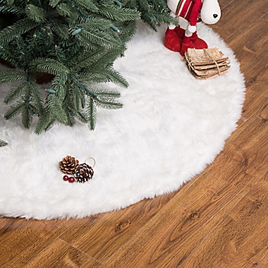 Glitzhome 48&quot; Plush Christmas Tree Skirt in White. View a larger version of this product image.