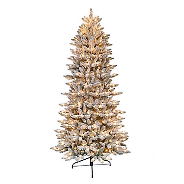 Puleo International&reg; 6.5-Foot Flocked Slim Fir Artificial Christmas Tree w/ Clear Lights. View a larger version of this product image.