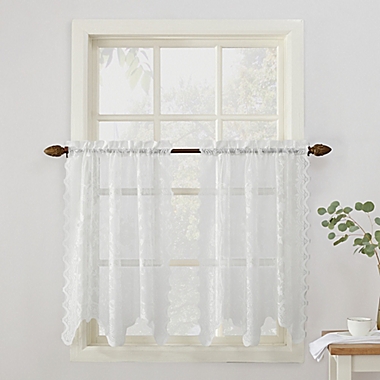 No.918&reg; Alison Lace Scalloped Sheer 24-Inch Kitchen Window Curtain Tier Pair in White. View a larger version of this product image.