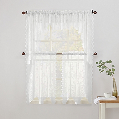 No.918&reg; Alison Lace Scalloped Sheer 24-Inch Kitchen Window Curtain Tier Pair in White. View a larger version of this product image.