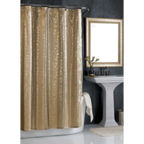 Sheer Bliss Shower Curtain In Gold, Metallic Gold Curtains