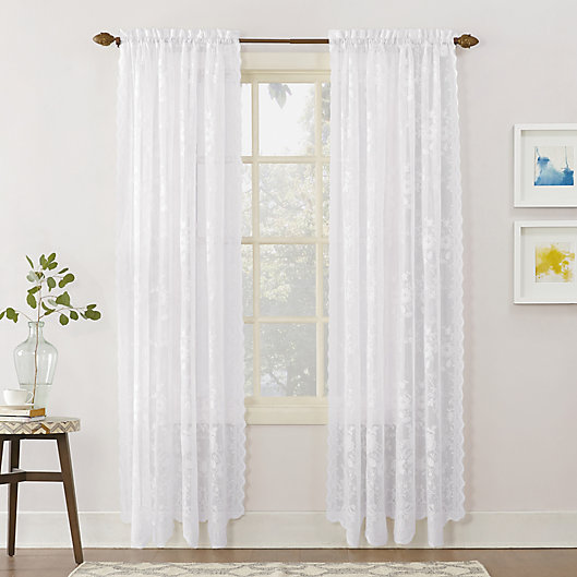 Alternate image 1 for No.918® Alison lace Scalloped 84-Inch Rod Pocket Sheer Curtain Panel in White (Single)