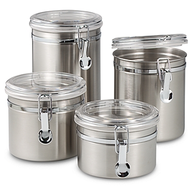 Oggi&trade; Airtight Stainless Steel Canisters with Acrylic Tops (Set of 4). View a larger version of this product image.