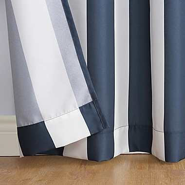 Sun Zero&reg; Valencia Cabana Stripe 95nch Indoor/Outdoor Curtain Panel in Indigo (Single). View a larger version of this product image.